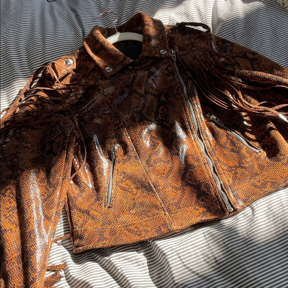 Blank NYC Tan Snake Print Leather Jacket